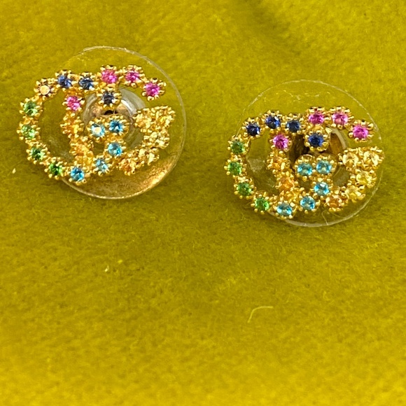 GUCCI /  Double-G Multistone Stud Earrings - Picture 3 of 4